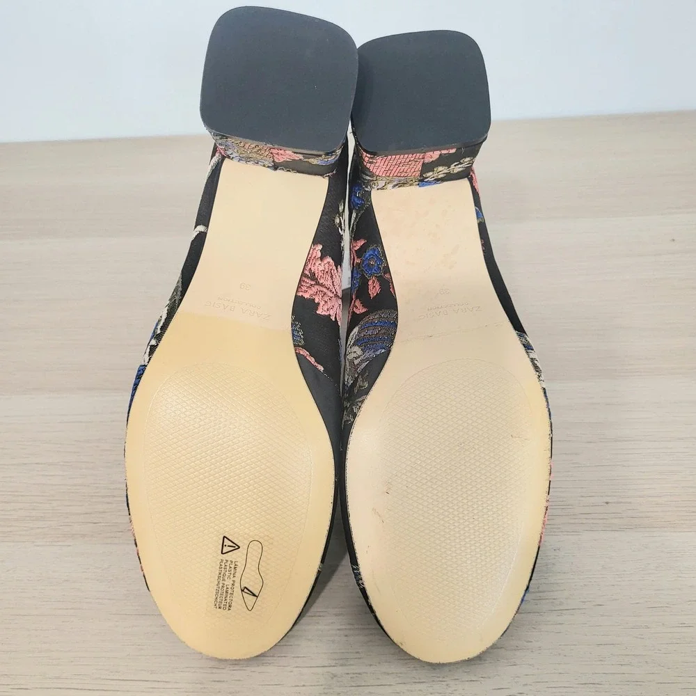Zara Floral Jacquard Ankle Boots Black Blue Red Satin Statement Booties Heels 8